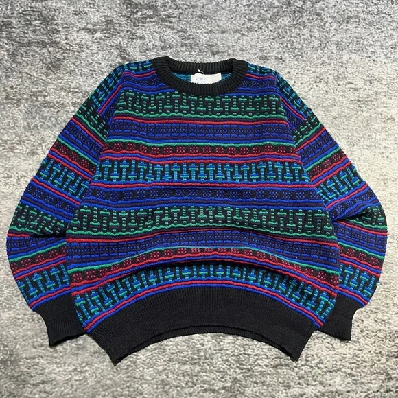 Robert Bruce Sweater Mens Large Vintage 90s Geometric Pattern Coogi Style - Picture 3 of 8
